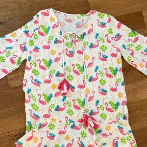 Mud Pie Pink Flamingo Cover Up with Pink & White Tassels